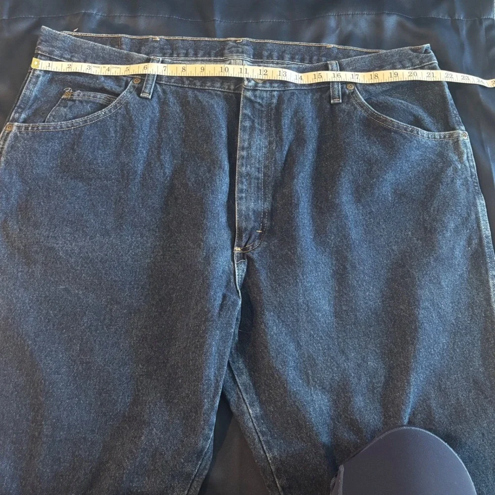 Wrangler Mens Regular Fit Dark Wash Denim Jeans 42x32 Blue Cotton